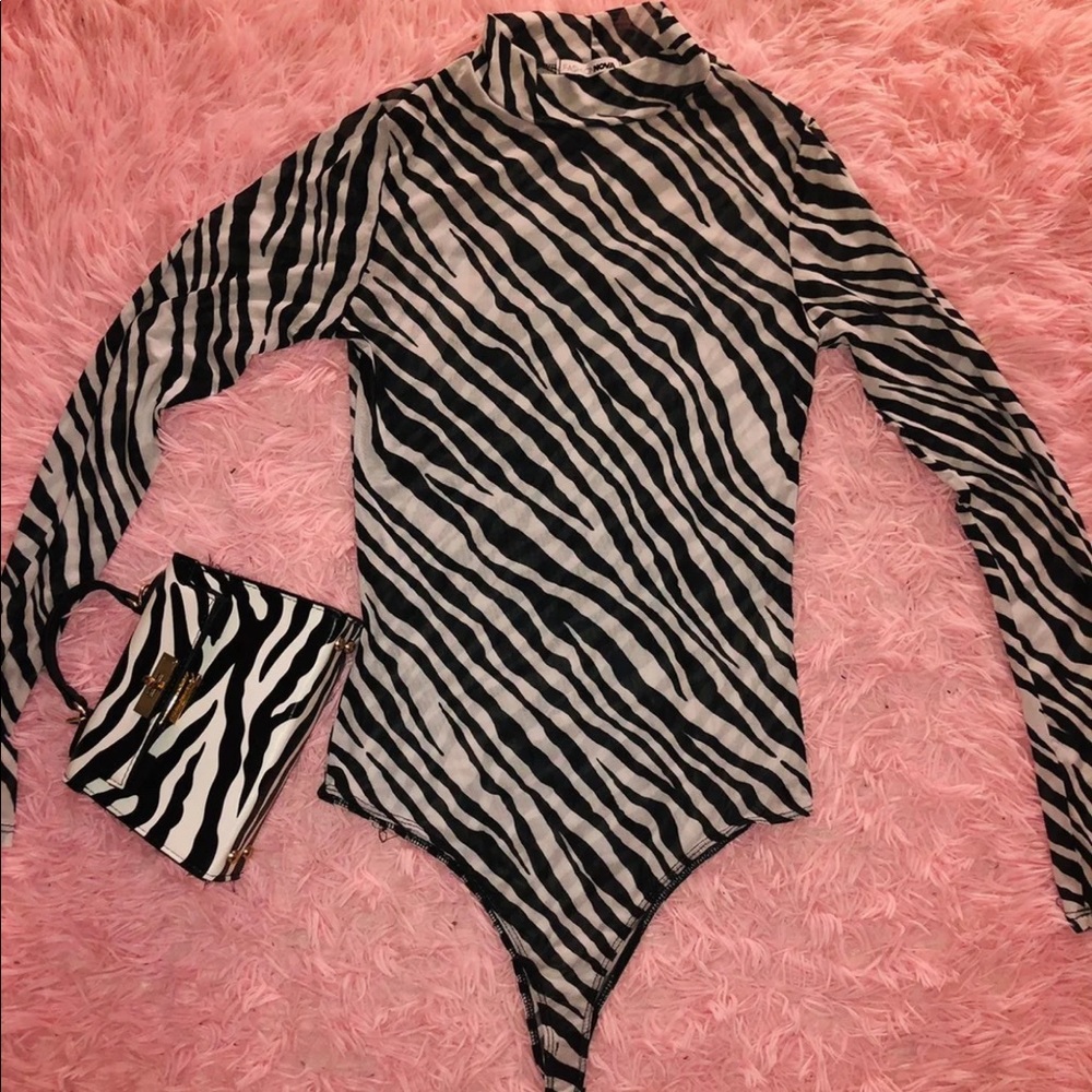 Zebra print bag and bodysuit